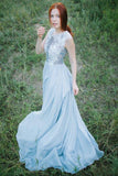 Long Prom Dress,Light Blue Prom Dresses,Chiffon Prom Dress,A Line Prom Dress,Appliques Prom Dresses