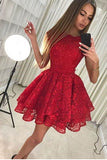 Cute Red Lace A Line Short Homecoming Dress,Cocktail Dress OKB11