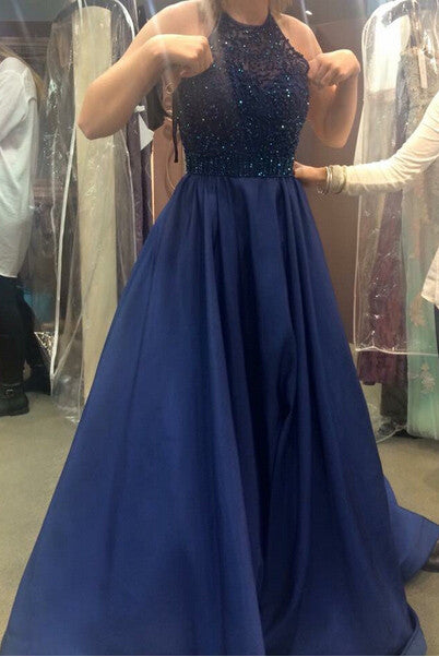 Royal Blue Beading Princess Ball Gown Prom Dress, Sexy Party Dress For Teens OK104