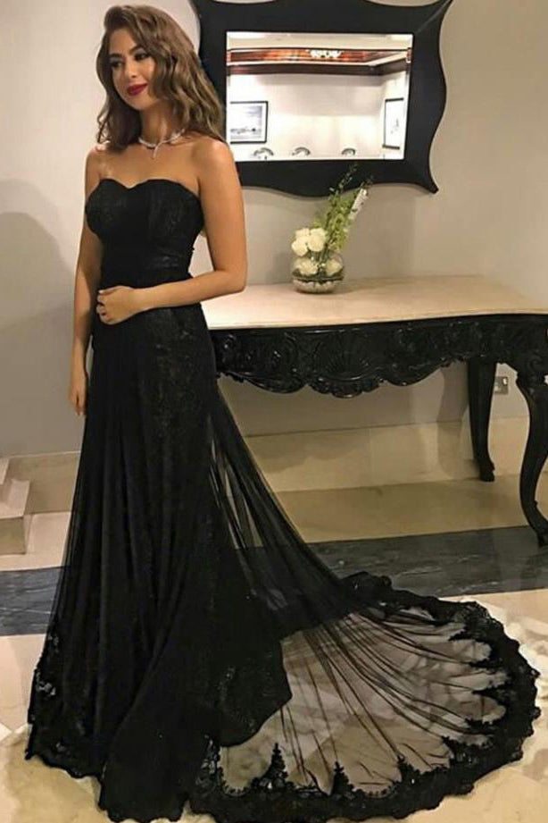 Sweetheart Prom Dresses,Black Prom Gown,Tulle Prom Dress,Prom Dresses For Teens,Graduation Party Dresses