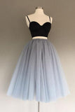 Two Pieces Homecoming Dress,Black and Silver Homecoming Dresses,Short Prom Dress,Sexy Party Dress,Spaghetti Strap Prom Dresses,A Line Homecoming Dresses