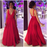 Long Satin Red Prom Gowns,Sexy Backless Evening Party Dress OK123
