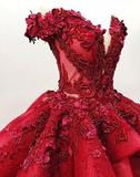 Charming Red Ball Appliques Gown Prom Dresses With Beads, Quinceanera Dresses OKF37