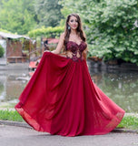 Appliques Beading Strapless Red A Line Chiffon See-through Fashion Prom Dresses OK672