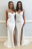Simple Prom Dresses,Sheath Prom Gown,Spaghetti Straps Prom Dress,Off White Bridesmaid Dresses