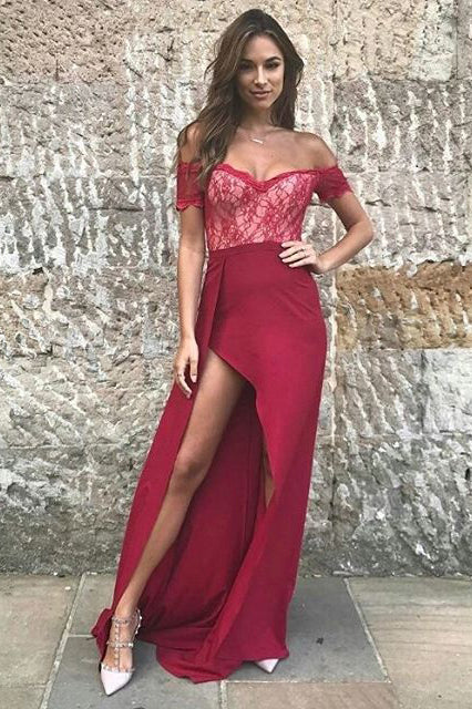 Charming Prom Dresses,Burgundy Prom Gown,Long Prom Dress,Off the Shoulder Prom Dresses
