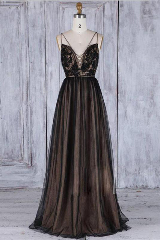 Chic Prom Dresses,A-line Prom Gown,Tulle Evening Dress,Black Prom Dress,Formal Evening Dresses