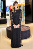 Black Lace Bateau Sheath Long Backless Plus Size Prom Dresses OK661