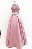 Gorgeous Prom Dresses,Two Piece Prom Gown,Beading Prom Dress,Pink Prom Dress,SatinEvening Dress