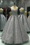 Sweetheart Prom Dresses,Gray Prom Dresses,Sleeveless Prom Dress,Long Ball Gown,Shiny Prom Dresses,Winter Formal Prom Dresses,Sequin Prom Dress