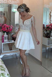 White Lace Beading V-neck Open Back Formal Short Homecoming Dress K445