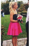 Simple Strapless Open Back Hot Pink Short Homecoming Dress K470