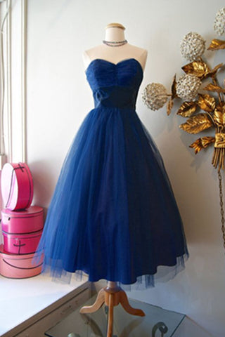 Simple Sweetheart Cheap Handmade A-line Tulle Blue Homecoming Dress K491