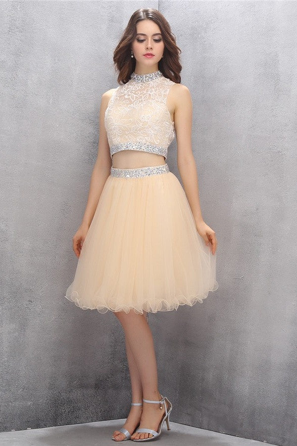 Elegant Beading Two Pieces Knee Length Cute Homecoming Dress K582