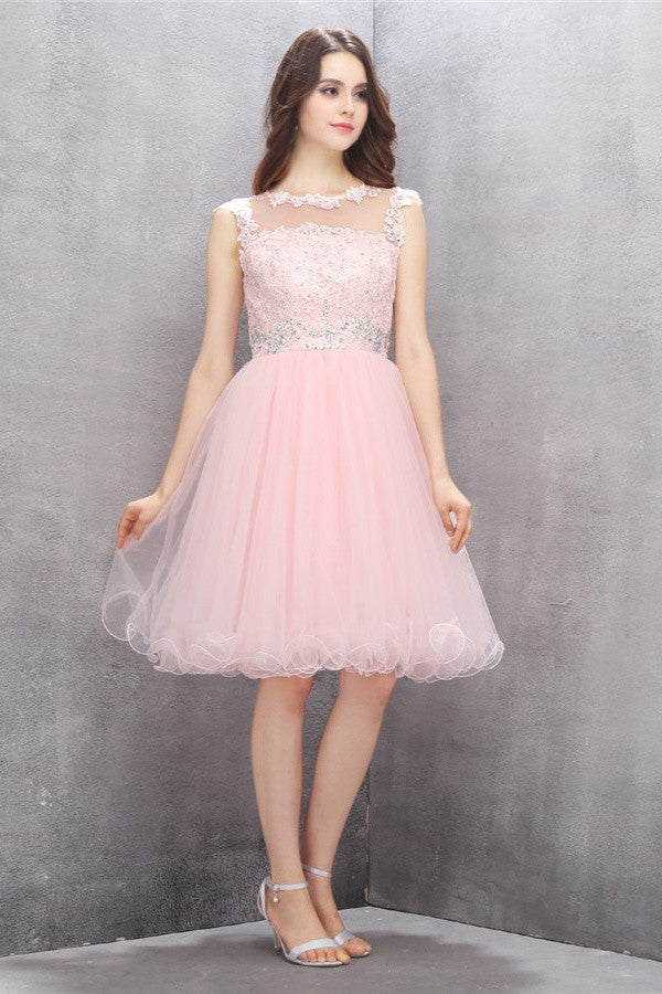 Girly Short Lace Beading V-back Cute Cheap Homecoming Dress K583