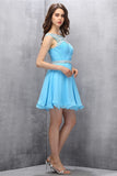 Light Blue Chiffon Beading Simple Cheap Homecoming Dress K593