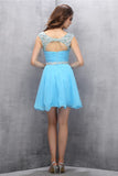Light Blue Chiffon Beading Simple Cheap Homecoming Dress K593