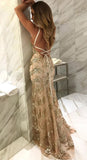 Modest Spaghetti Straps Mermaid Sexy Long Criss Cross Prom Dress OKA39