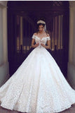 Off the Shoulder Wedding Dresses,Satin Wedding Dress,Ball Gown Wedding Dresses,Short Sleeve Wedding Dresses,Lace Wedding Dress