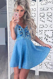 New Arrival Blue A Line Spaghetti Straps Short Homecoming Dresses OKB78