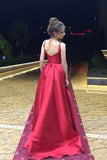 Red A-Line Long Prom Dress,Simple Satin Evening Dresses OK650