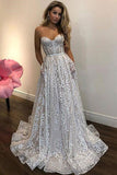 Off White Sweetheart Lace Long Wedding Dresses,Charming Prom Dresses OKA96