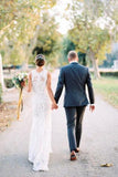 Lace Popular Scoop Sleeveless Long Casual Wedding Dresses OK795