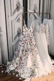 Princess A-line V-neck Straps Floral Lace Long Prom Dress OKA82