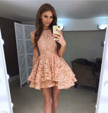 Princess A-Line Round Neck Lace Short Homecoming Dresses,Prom Dresses OK331