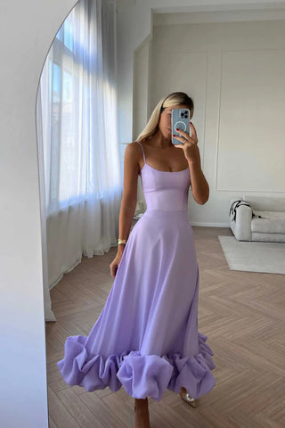 A Line Lavender Spaghetti Straps Ankle-length Prom Dress Evening Dresses OK2020