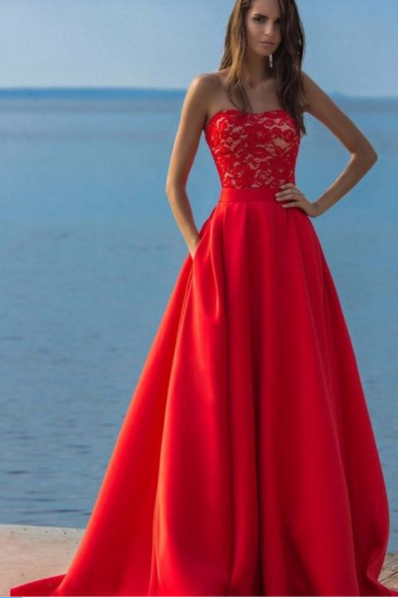 Charming Prom Dresses,Red Prom Gown,Satin Prom Dress,A Line Prom Dress