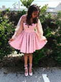 Pink Stars Long Sleeves Tulle Short Homecoming Dress OKM48