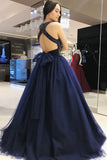 Elegant Scoop Royal Blue Ball Gown Beading Prom Dress,Sweet 16 Dress OK944