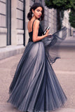 Princess V-neck Tulle Floor-length A Line Beautiful Prom Dress OK647