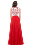 A-line Long Red Beaded Chiffon Prom Dress OK3