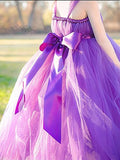 Fuchsia Ball Gown Straps Sleeveless Bowknot Floor-Length Tulle Flower Girl Dresses OK706
