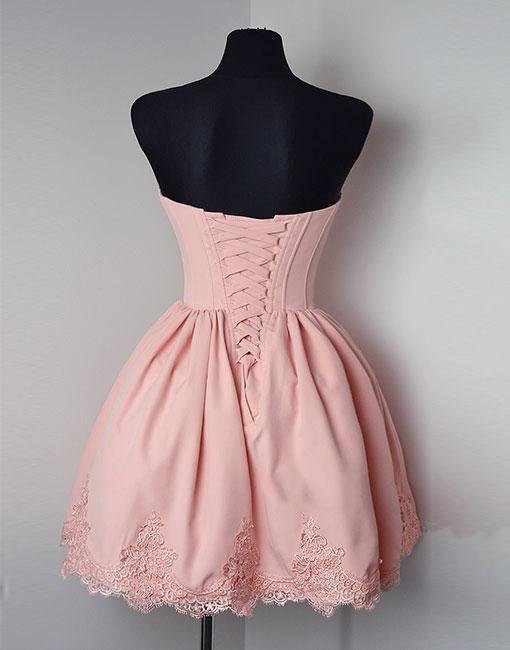 Simple A Line Strapless Sweetheart Short Pink Homecoming Dresses Ball Gown OK375