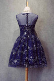A Line Knee Length Beading Royal Blue Homecoming Dress,Short Bling Prom Dresses OK489