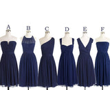 Simple Cheap Short Navy Blue Chiffon Sleeveless Bridesmaid Dresses OK440