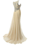 Beauty Mermaid Champagne Long Beaded Prom Party Dress OK4