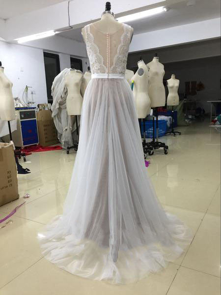 Elegant Beach Coast Wedding Dresses,Lace A Line Tulle Bridal Dress For Beach Wedding OK168