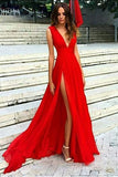 Sexy Evening Dress,V-neck Prom Dresses, Red Evening Gowns,Split Prom Dresses,Slit Sexy Party Dresses,. Red Prom Dress,Prom Dress