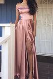 new Pink Long Slit Elegant off the shoulder Prom Dresses, Long Evening Women Formal Dresses OK175