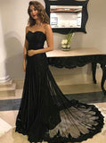 Sweetheart Black Tulle Lace Long Prom Dress For Teens,Graduation Party Dresses OK884