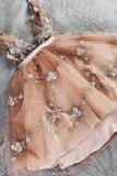 Princess V neck Tulle Homecoming Dress with Handemade Flower Cute Tulle Prom Dress OKU51