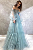 A-line Sweetheart Prom Dress Puff Sleeve Elegant Formal Long Evening Gowns OKW84