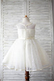 Ball Gown Scoop Sleeveless Flower Floor-Length Lace Flower Girl Dress With Flower OK724