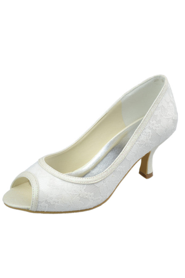 Low Heel Lace Peep Toe Handmade Ivory Nice Wedding Shoes S103