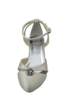 Ivory Satin Low Heel Beading Ankle Straps Prom Shoes Sandals S107