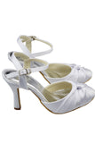 Ankle Strap High Heel Close Toe Satin White Prom Shoes S111